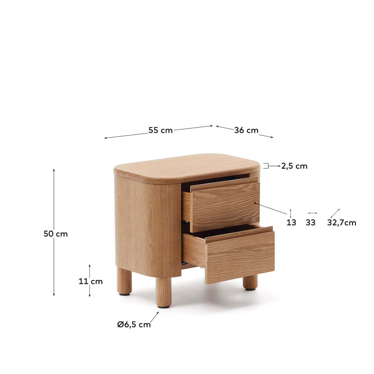 Table de nuit Japandi en contreplaqué de frêne 55 x 50 cm - Salaya