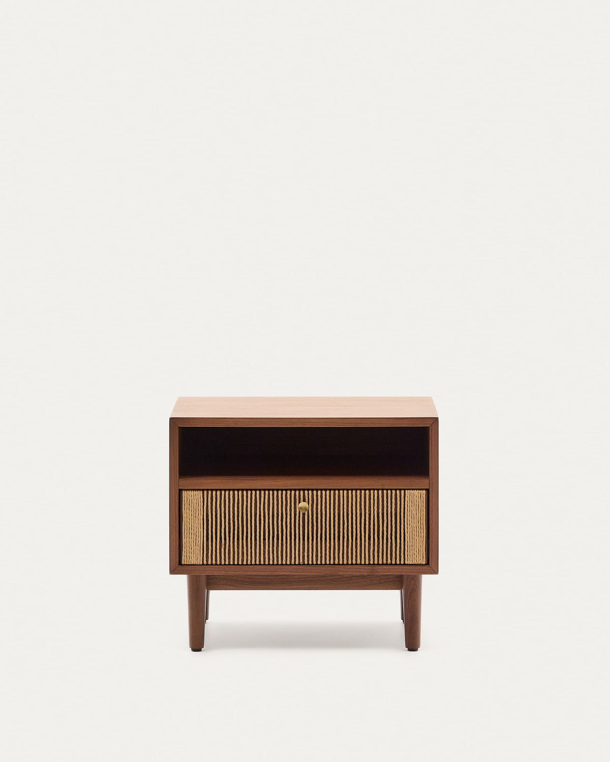 Table de nuit Japandi en placage et bois de noyer avec corde 51 x 45 cm - Elan