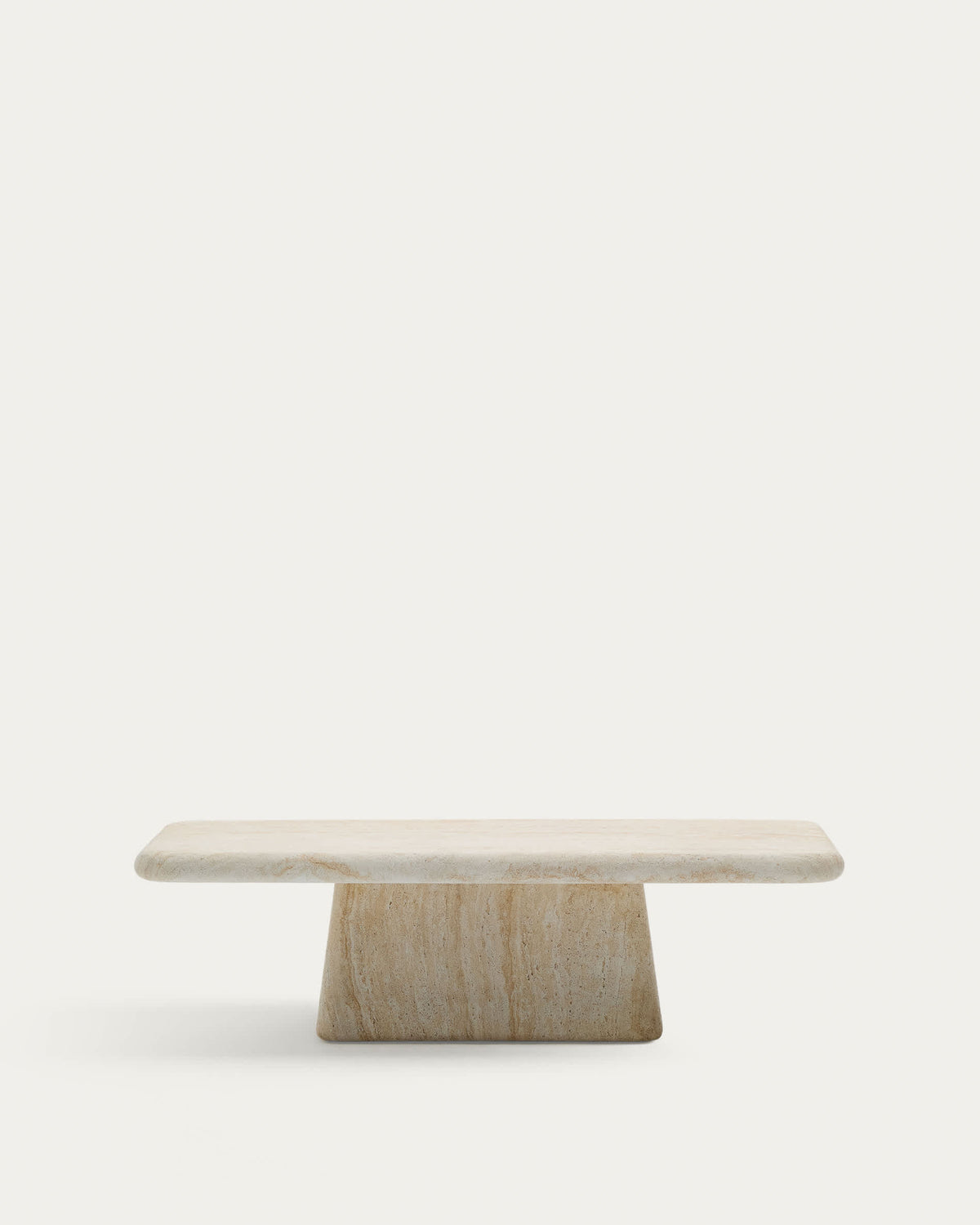 Table basse Japandi en ciment avec finition effet travertin 140 x 70 cm - Drasi