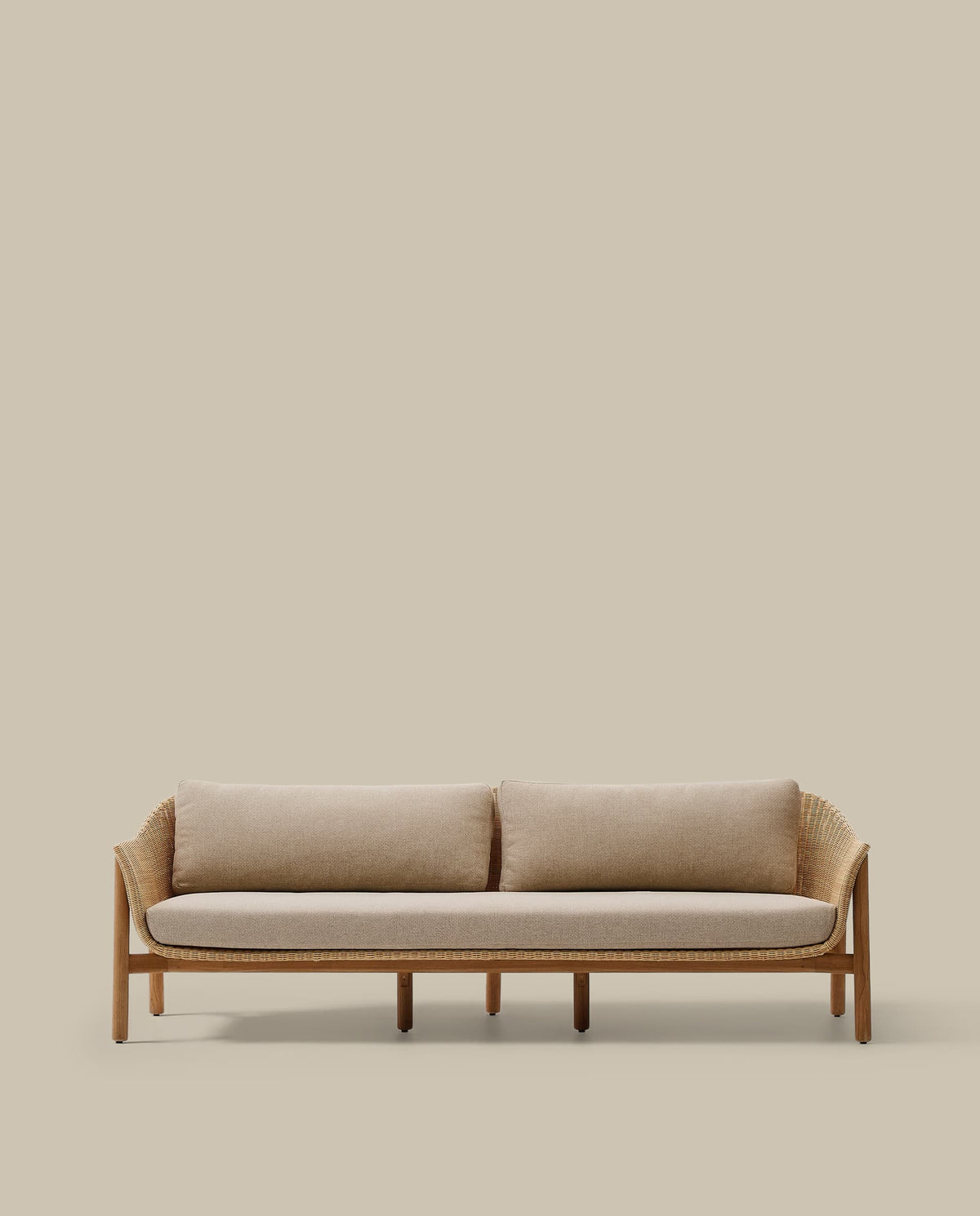 Canapé Japandi 3 places en bois de teck et rotin synthétique 223 cm - Galea