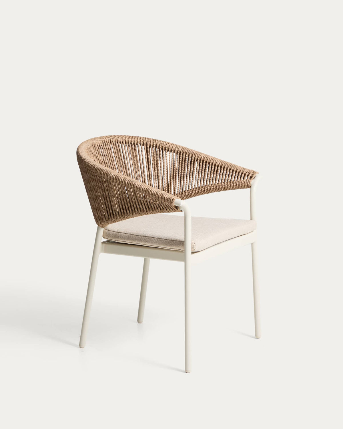Chaise Japandi en aluminium écru et corde synthétique marron - Zuara