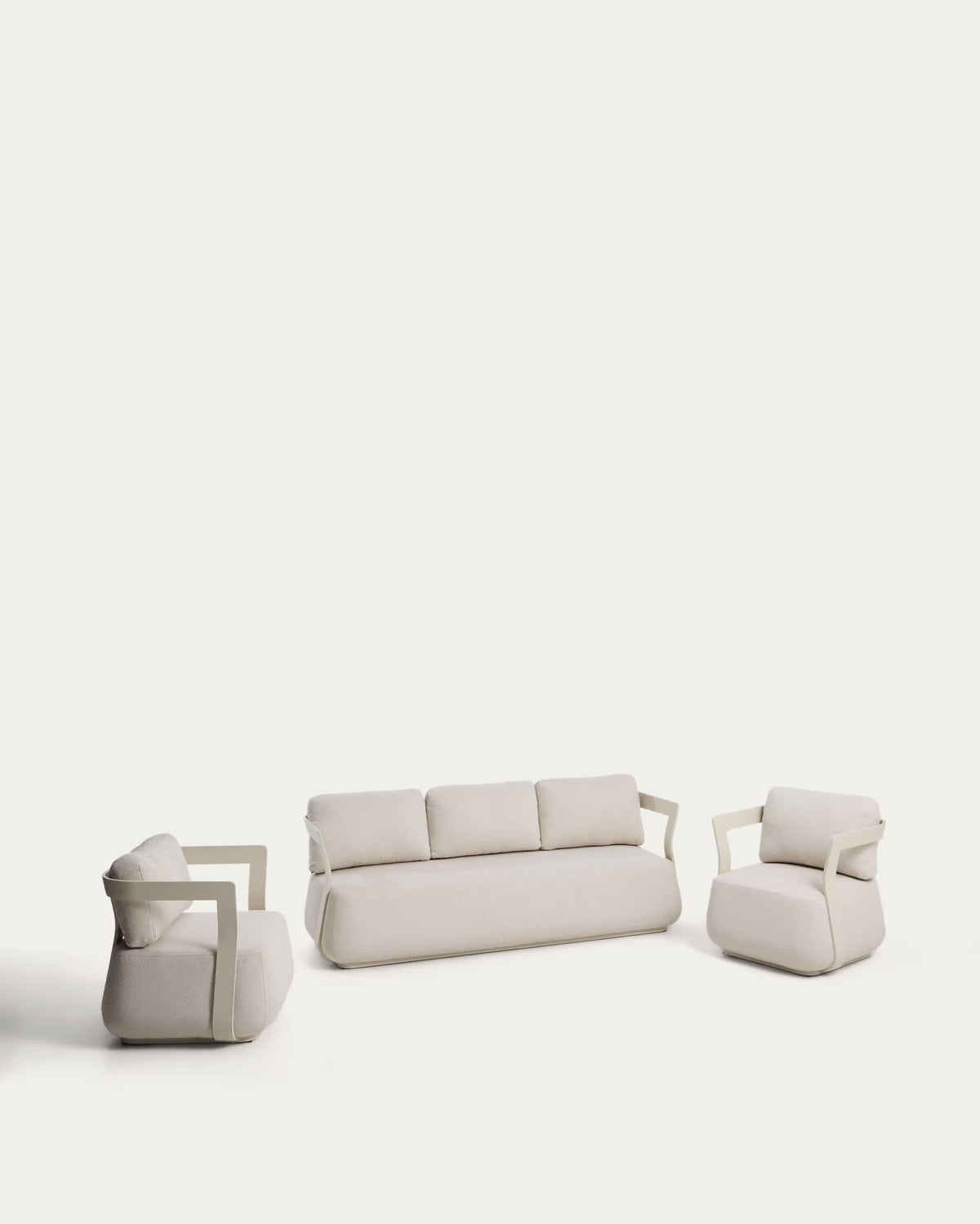 Set Japandi avec canapé 3 places et 2 fauteuils en aluminium écru - Tamaris