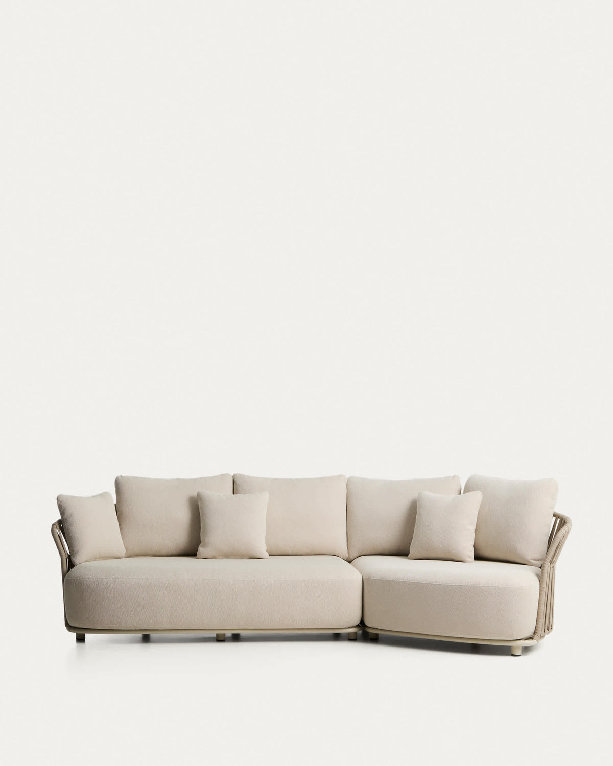 Canapé Japandi 3 places en aluminium écru et corde taupe 274 cm - Osani