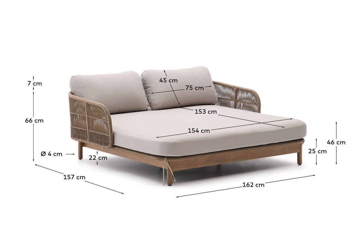 Bain de soleil double Japandi en corde beige et bois d'acacia - Catalina