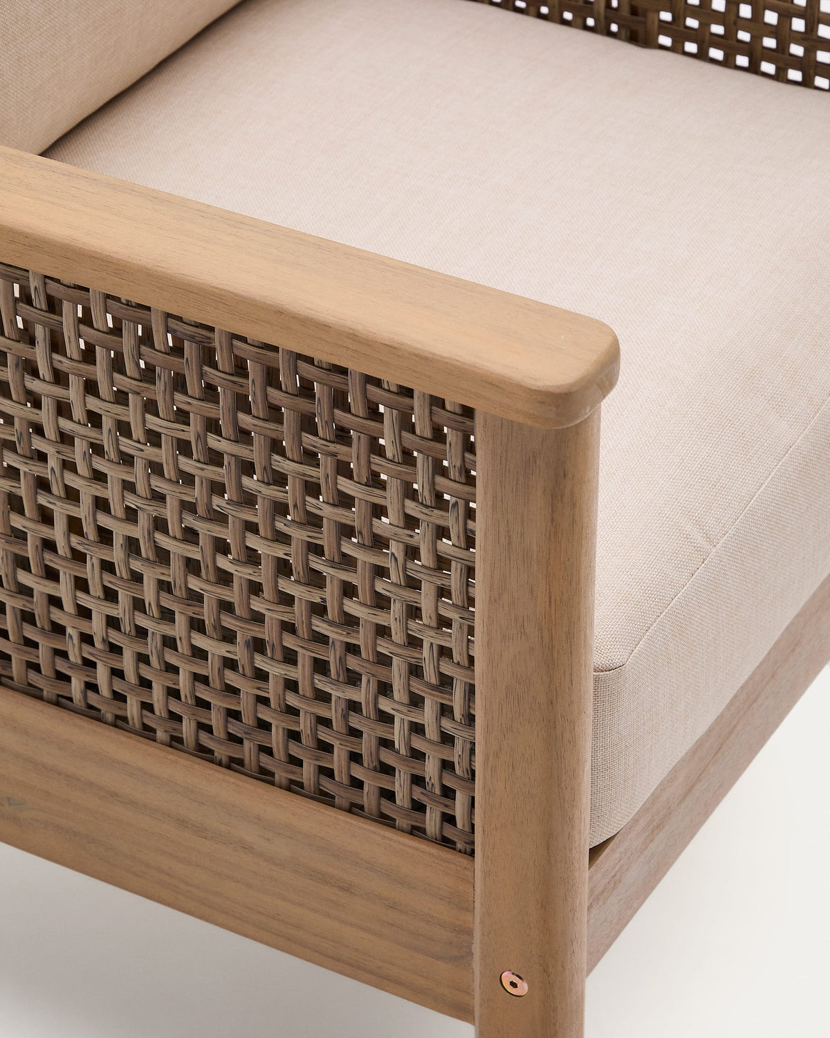 Ensemble Japandi composé d'un canapé 2 places, de 2 fauteuils et d'une table basse en bois d'acacia - Alabe