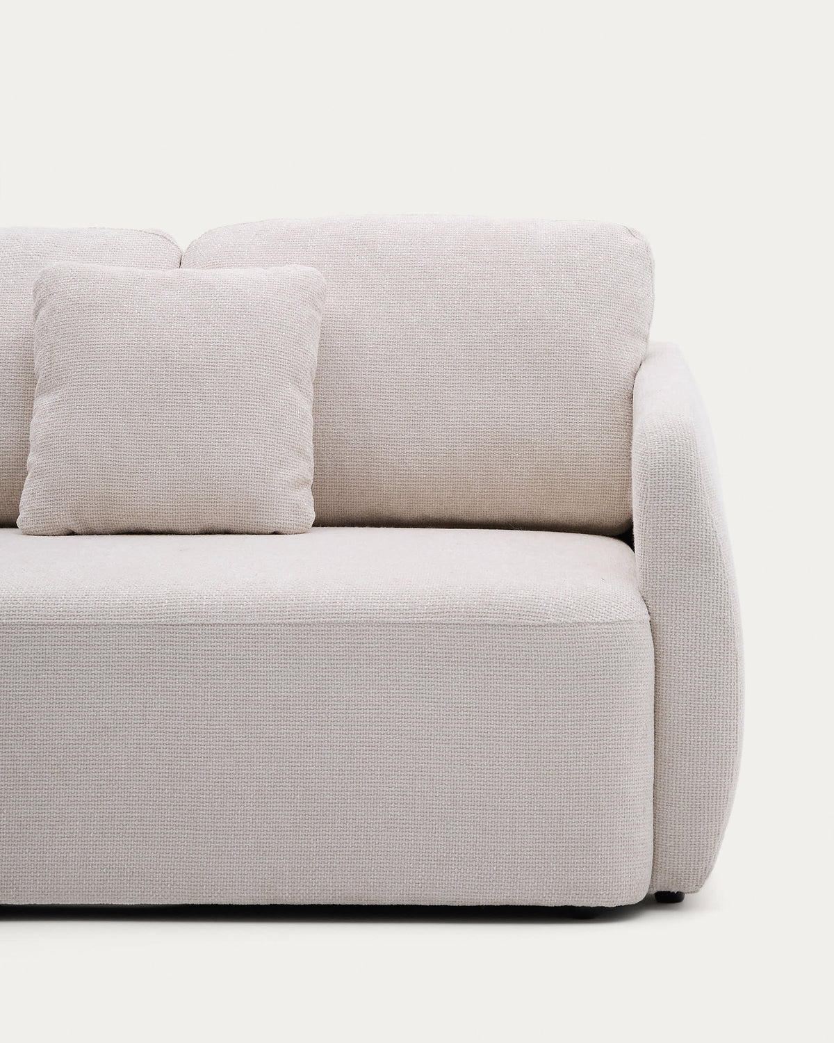 Canapé-lit Japandi 3 places en chenille avec méridienne gauche couleur écrue 246 cm - Laira