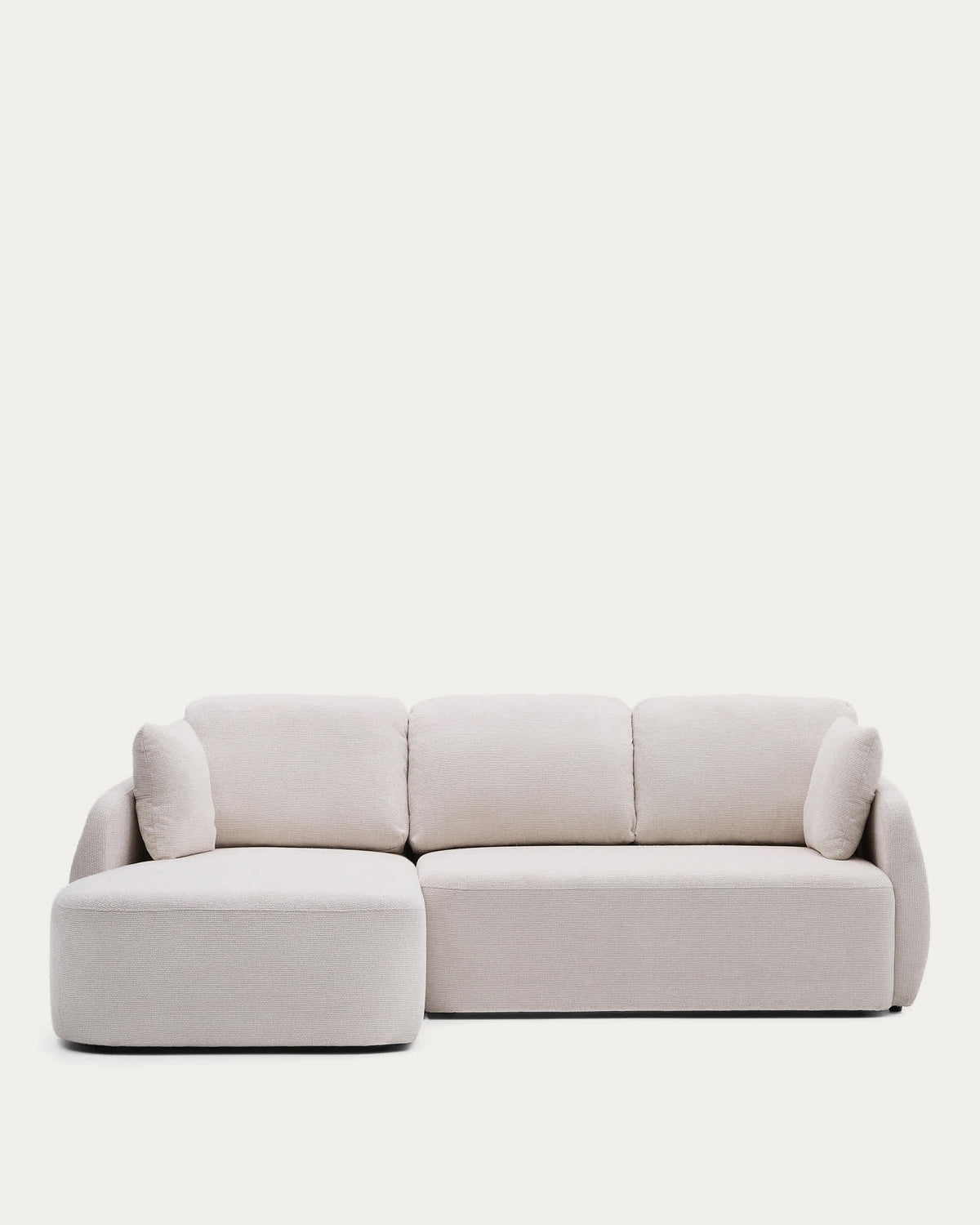 Canapé-lit Japandi 3 places en chenille avec méridienne gauche couleur écrue 246 cm - Laira