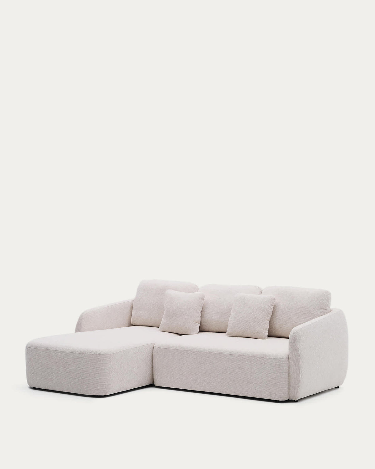 Canapé-lit Japandi 3 places en chenille avec méridienne gauche couleur écrue 246 cm - Laira
