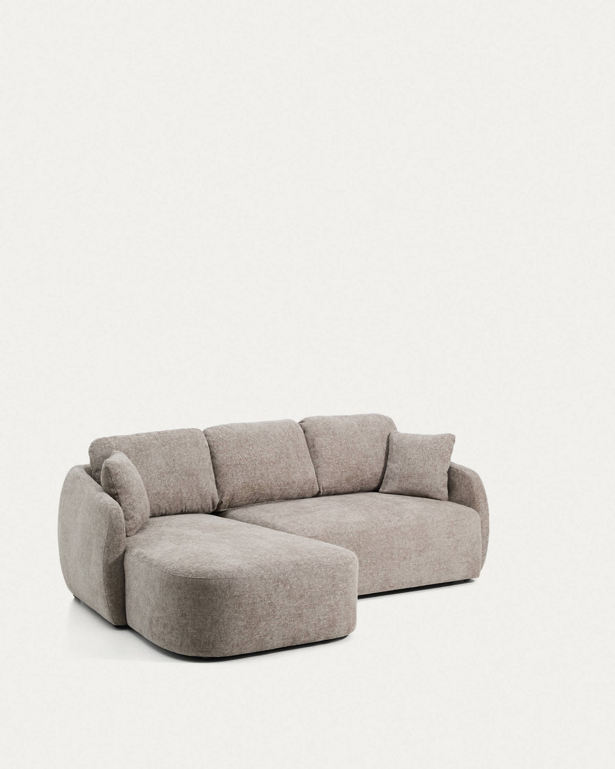 Canapé-lit Japandi 3 places en chenille avec méridienne gauche taupe 246 cm - Laira