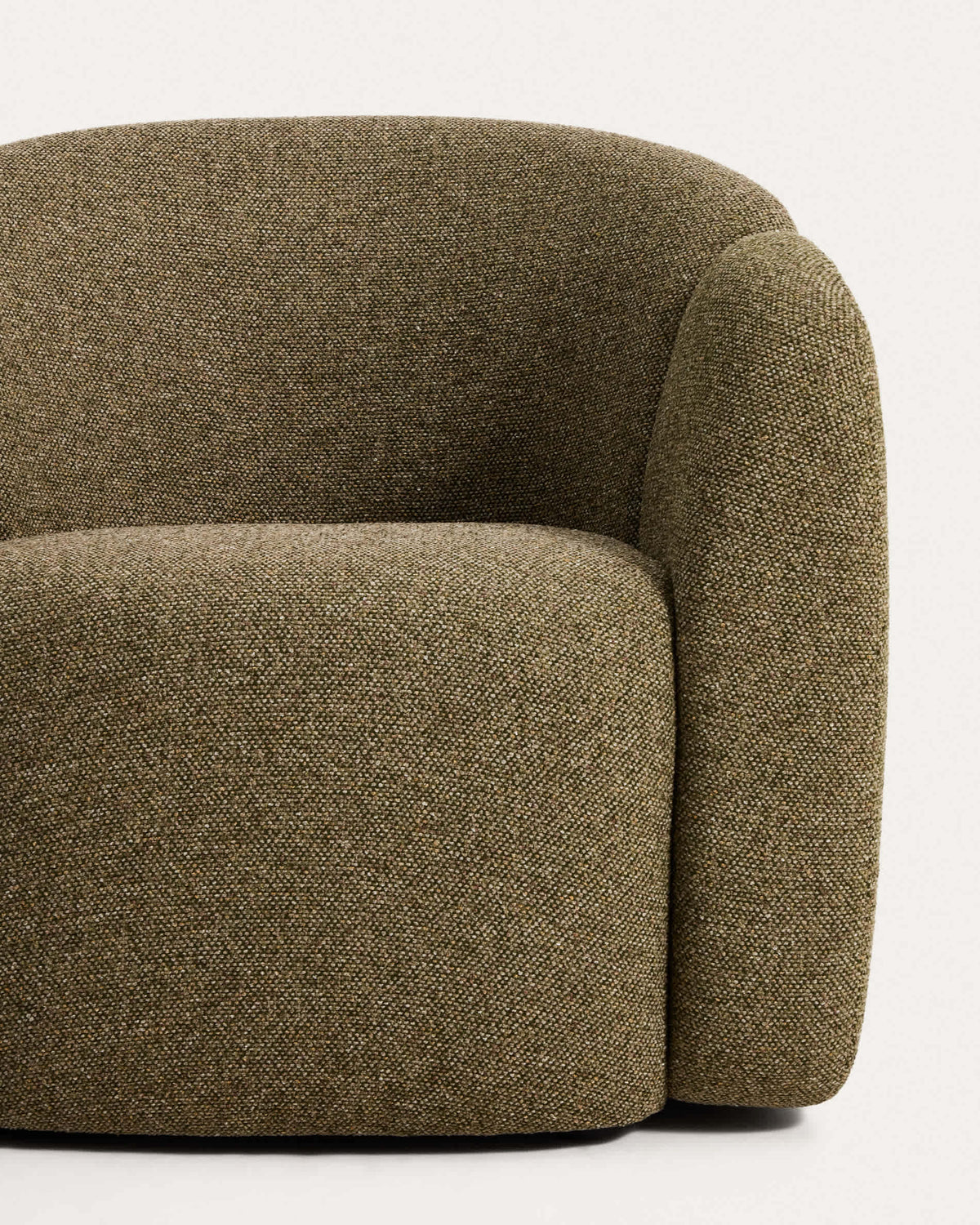 Fauteuil Japandi en chenille vert olive 85 cm - Corvena