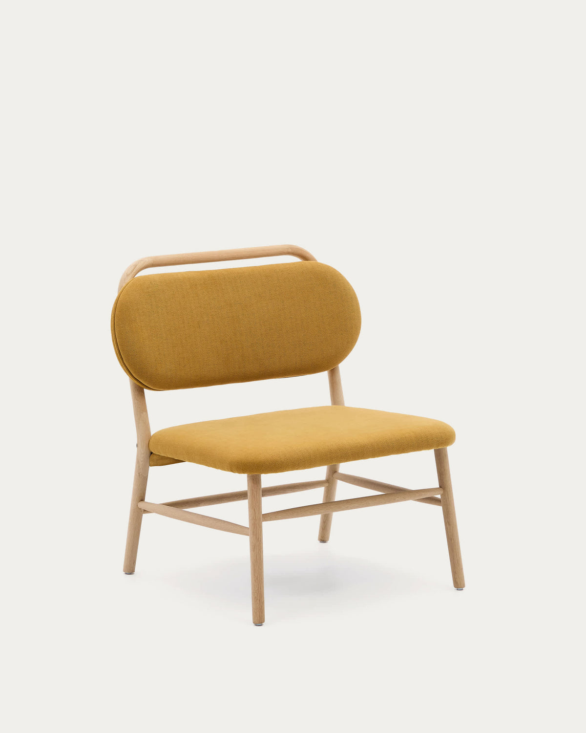 Fauteuil Japandi en tissu chenille moutarde et bois de chêne - Helda