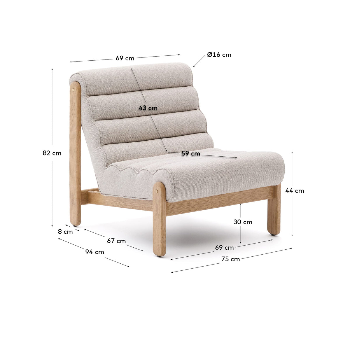 Fauteuil Japandi beige en bois de chêne avec finition ton naturel - Magira