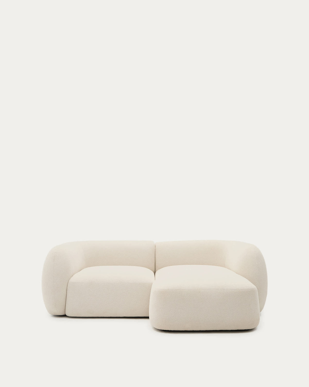 Canapé modulable Japandi 2 places en chenille avec méridienne droite couleur écrue 230 cm - Martina