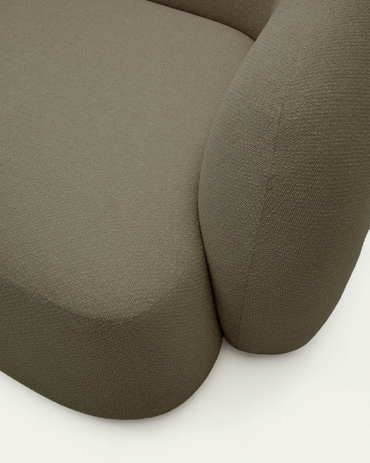 Canapé modulable Japandi 3 places en chenille verte avec méridienne gauche 287 cm - Martina