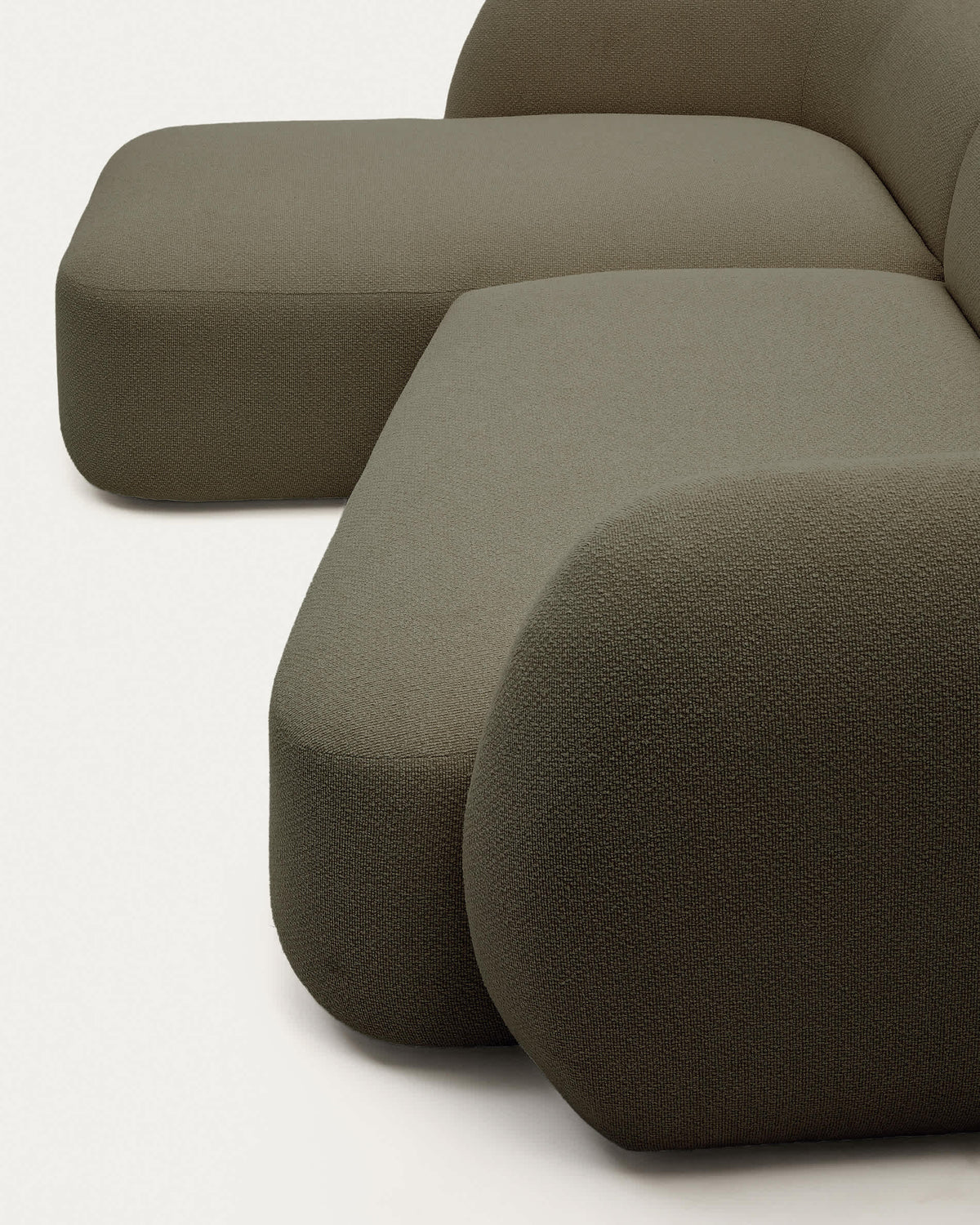 Canapé modulable Japandi 3 places en chenille verte avec méridienne gauche 287 cm - Martina