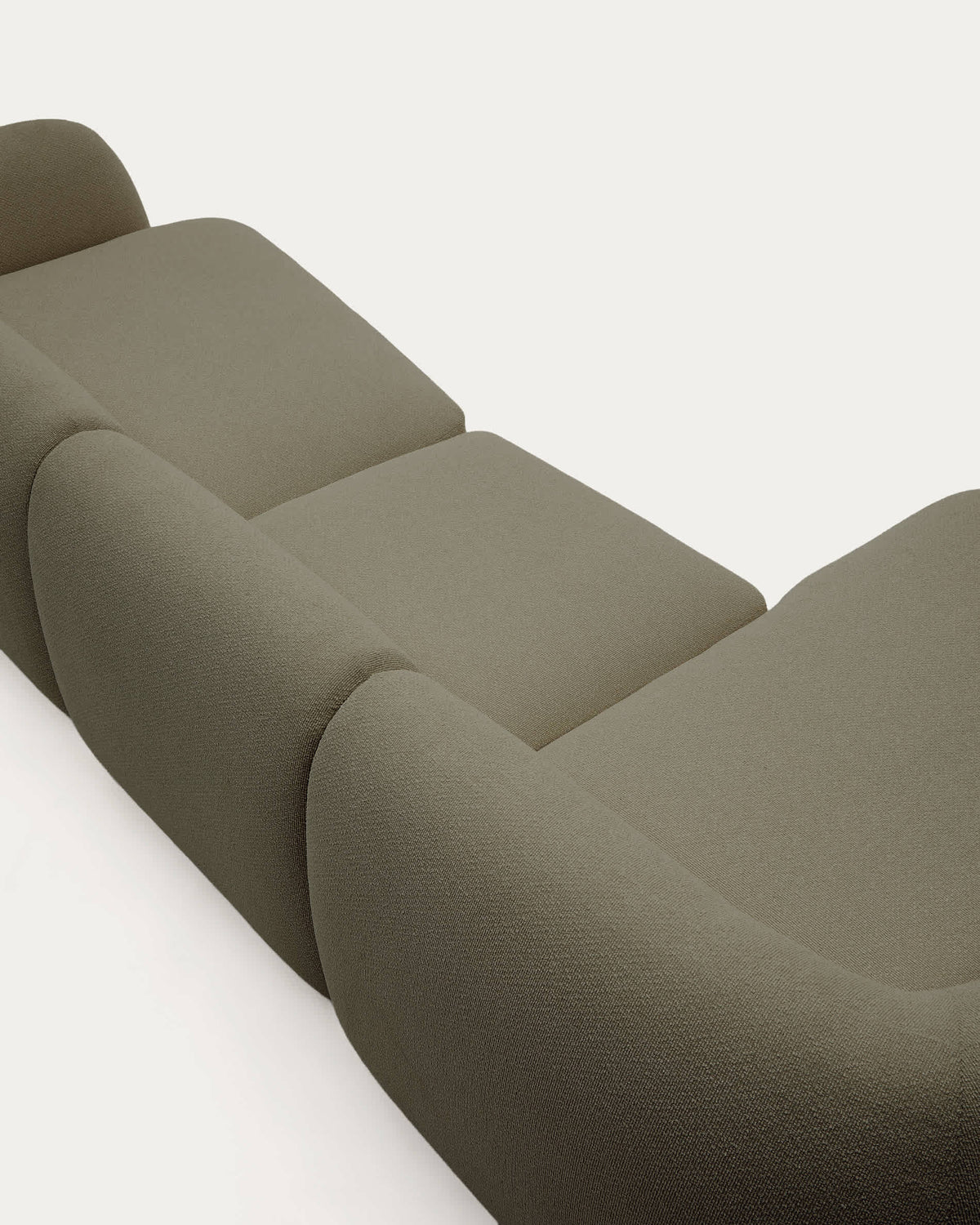 Canapé modulable Japandi 4 places en chenille avec méridienne gauche verte 377 cm - Martina