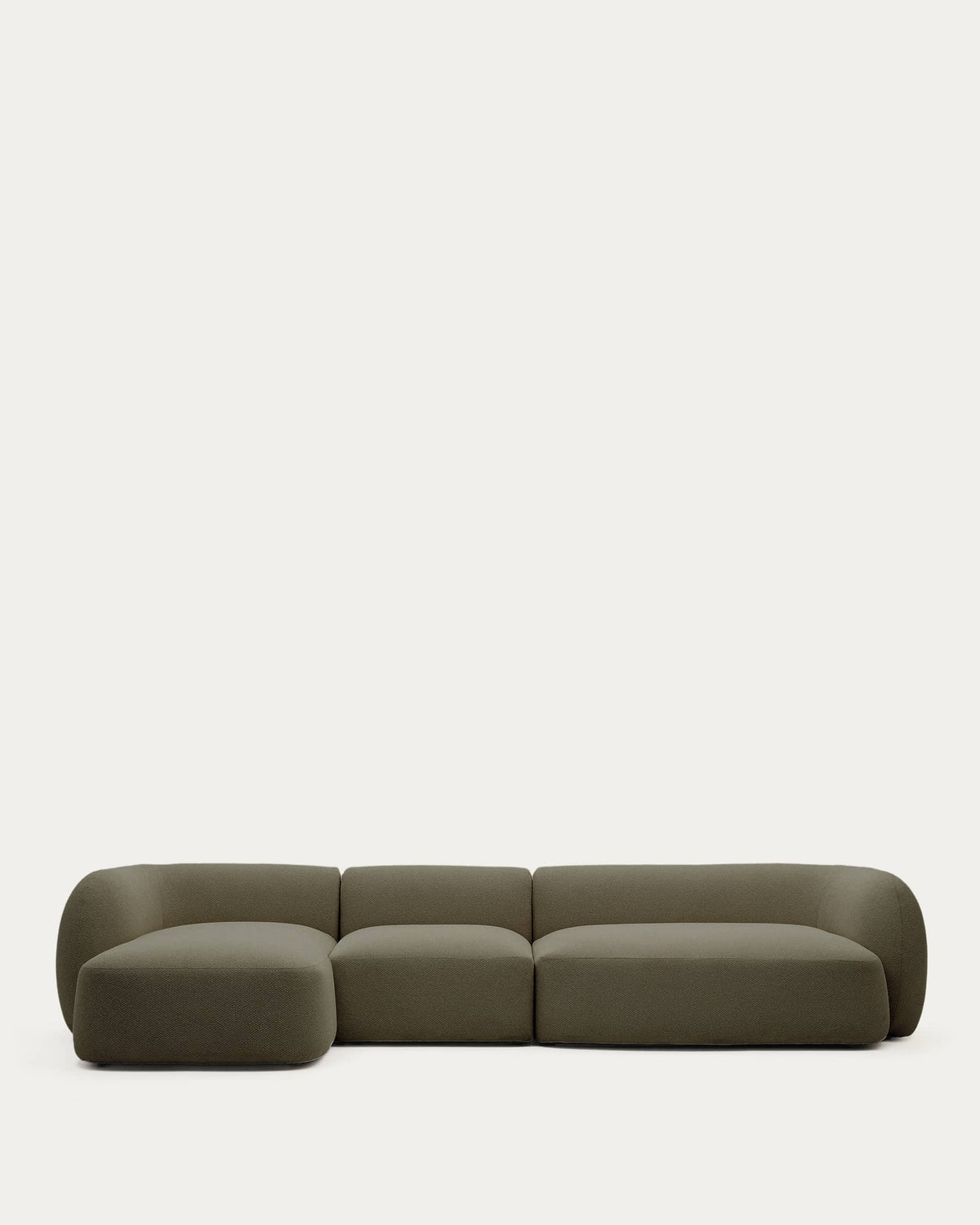 Canapé modulable Japandi 4 places en chenille avec méridienne gauche verte 377 cm - Martina