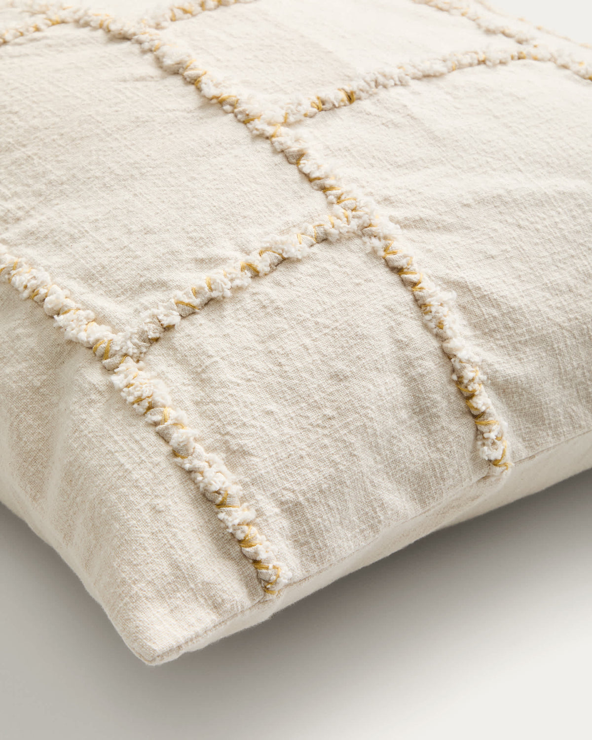Housse de coussin Japandi avec motif géométrique brodé jaune 45 x 45 cm - Verion