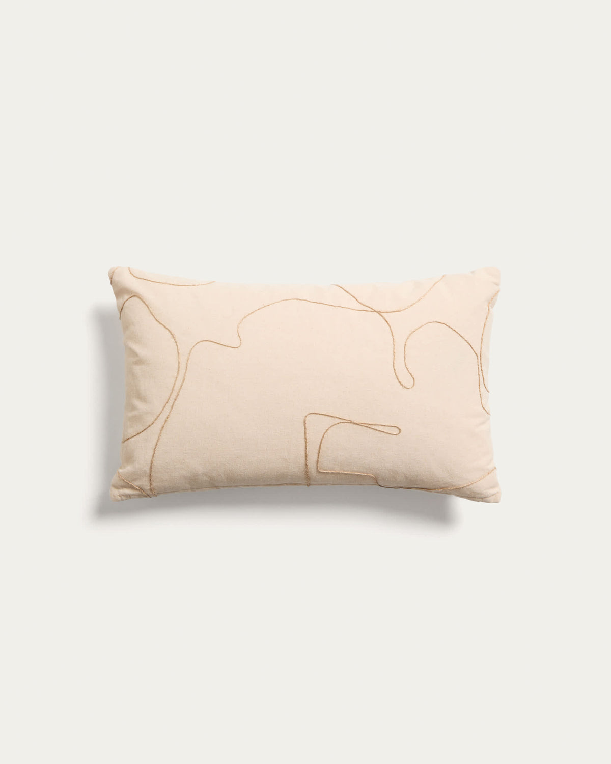 Housse de coussin Japandi en coton écru avec motif brodé beige 30 x 50 cm - Dibel