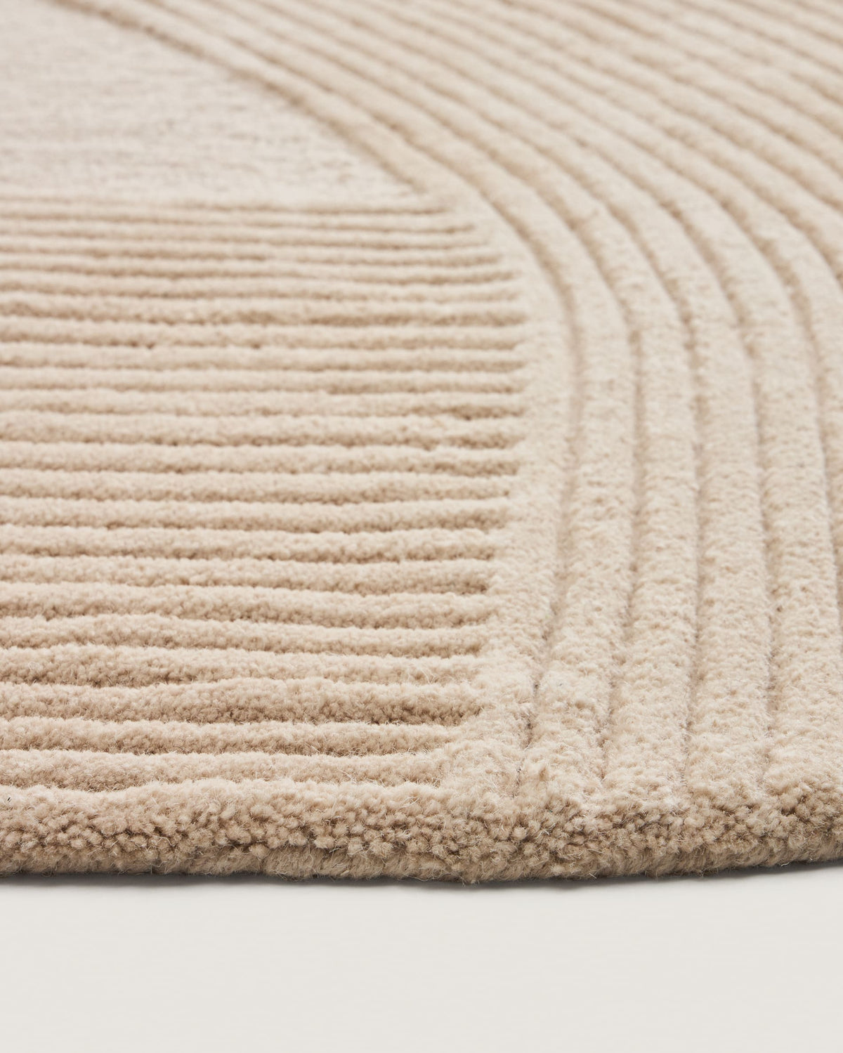 Tapis Japandi en laine beige Ø 200 cm - Domm