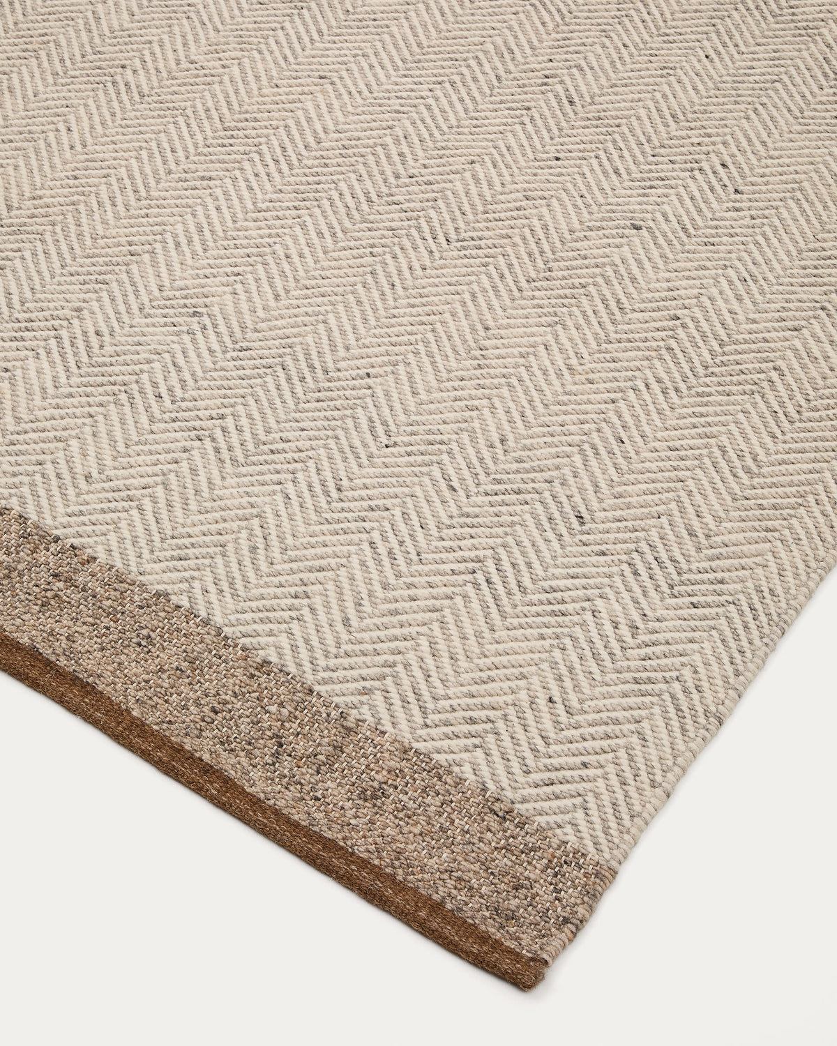 Tapis Japandi jacquard en laine beige 200 x 300 cm - Nifelia