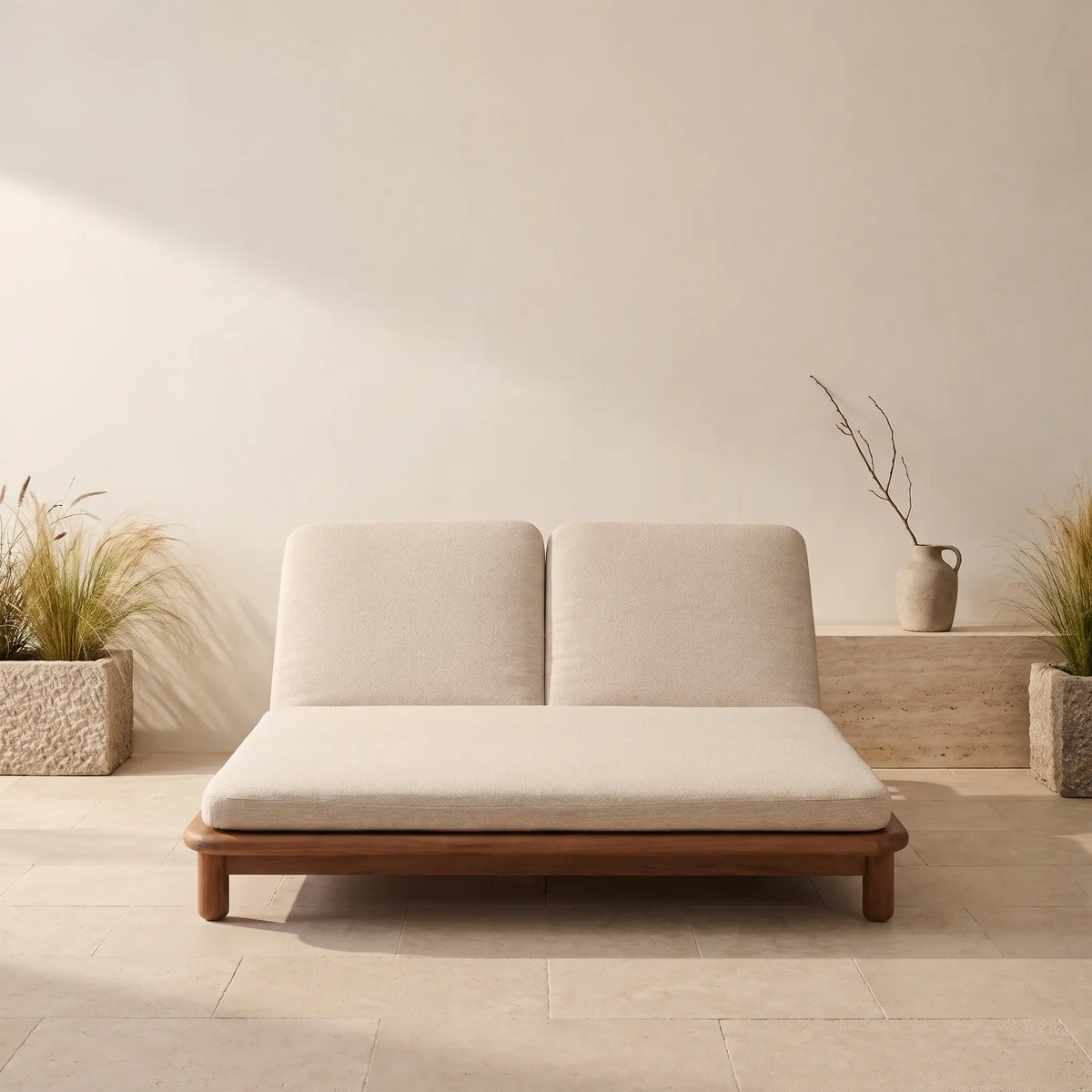 Bain de soleil double Japandi en bois de teck - Turqueta
