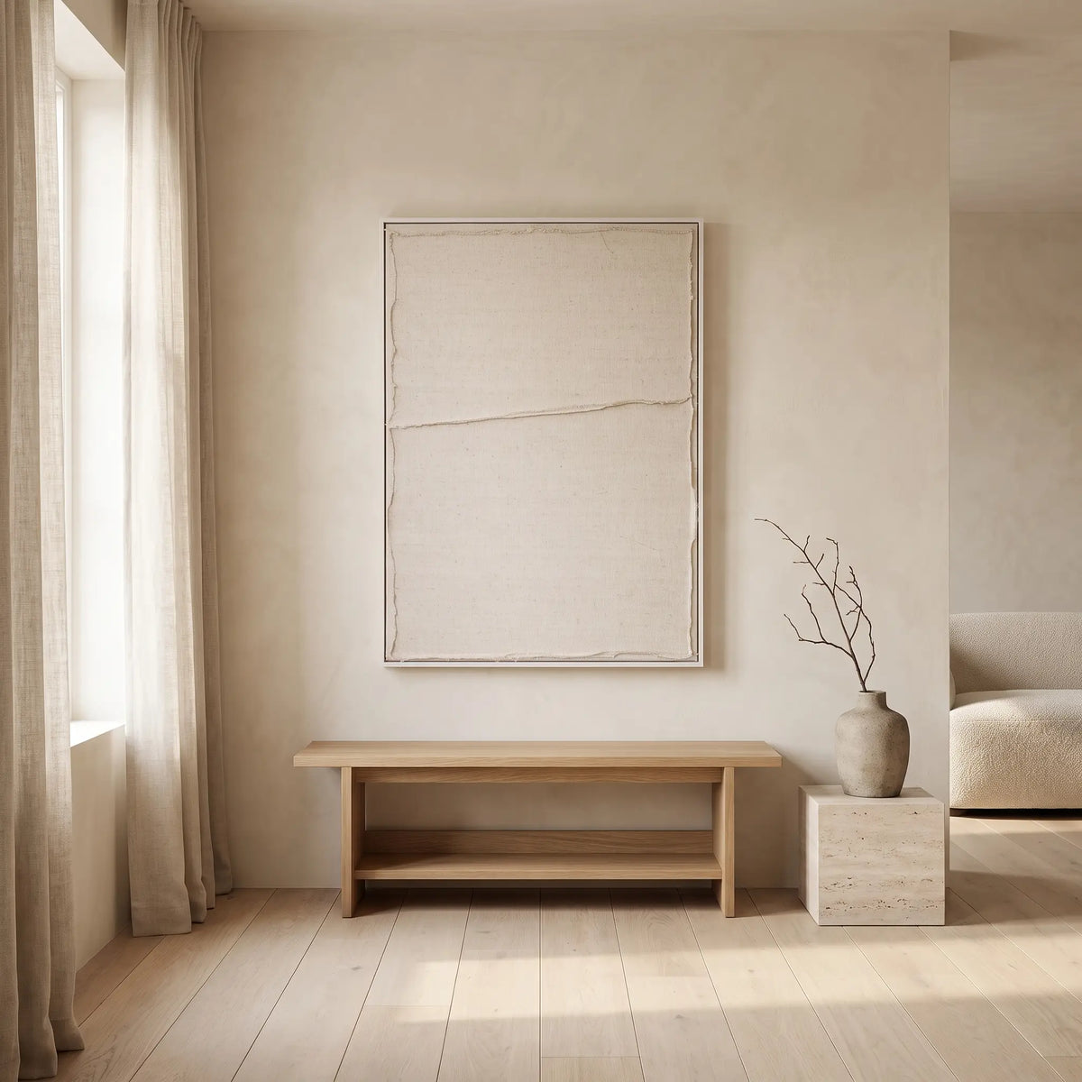 Cadre Japandi blanc avec ligne horizontale 52 x 72 cm - Maha