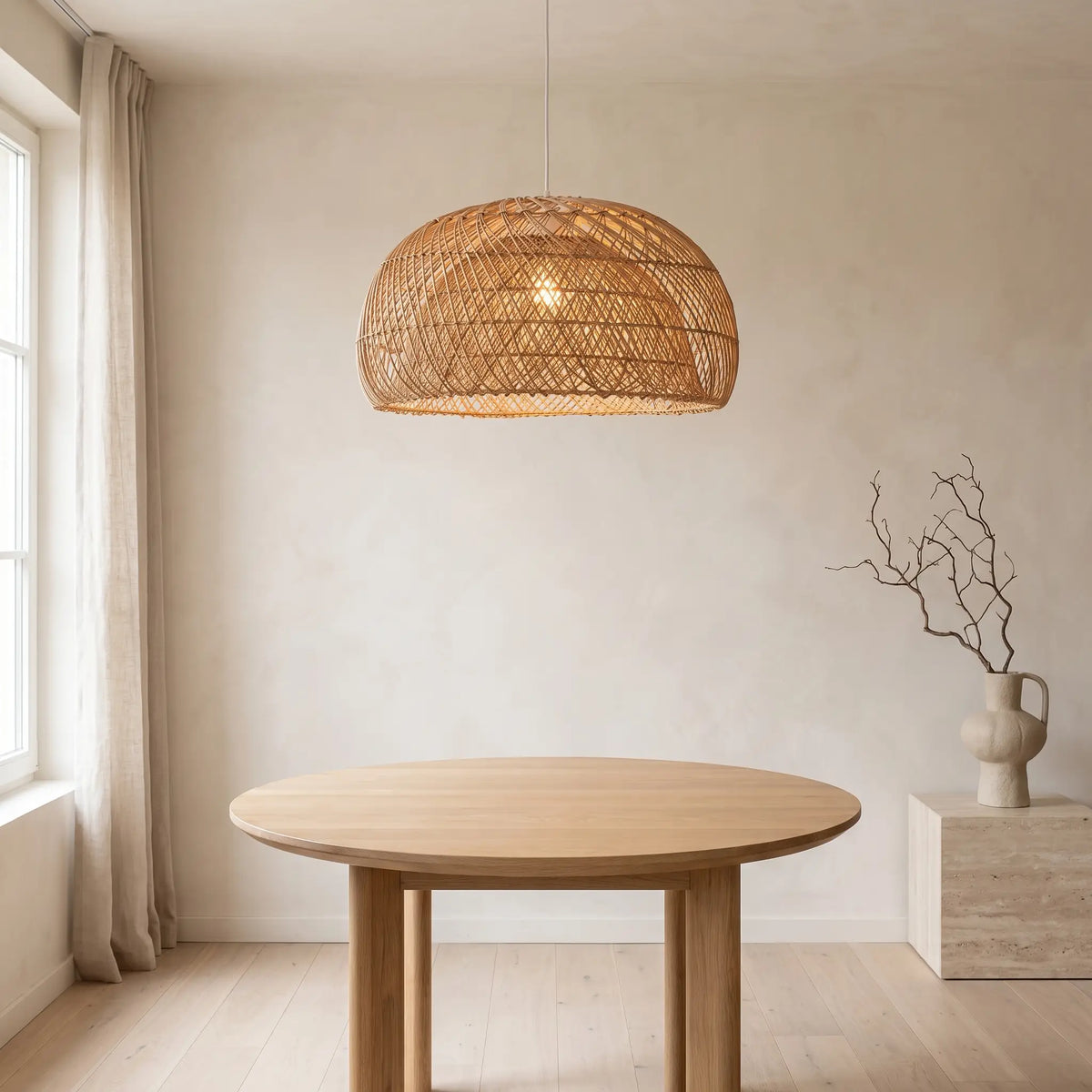 Abat-jour pour suspension Japandi en rotin avec finition ton naturel Ø 60 cm - Isora