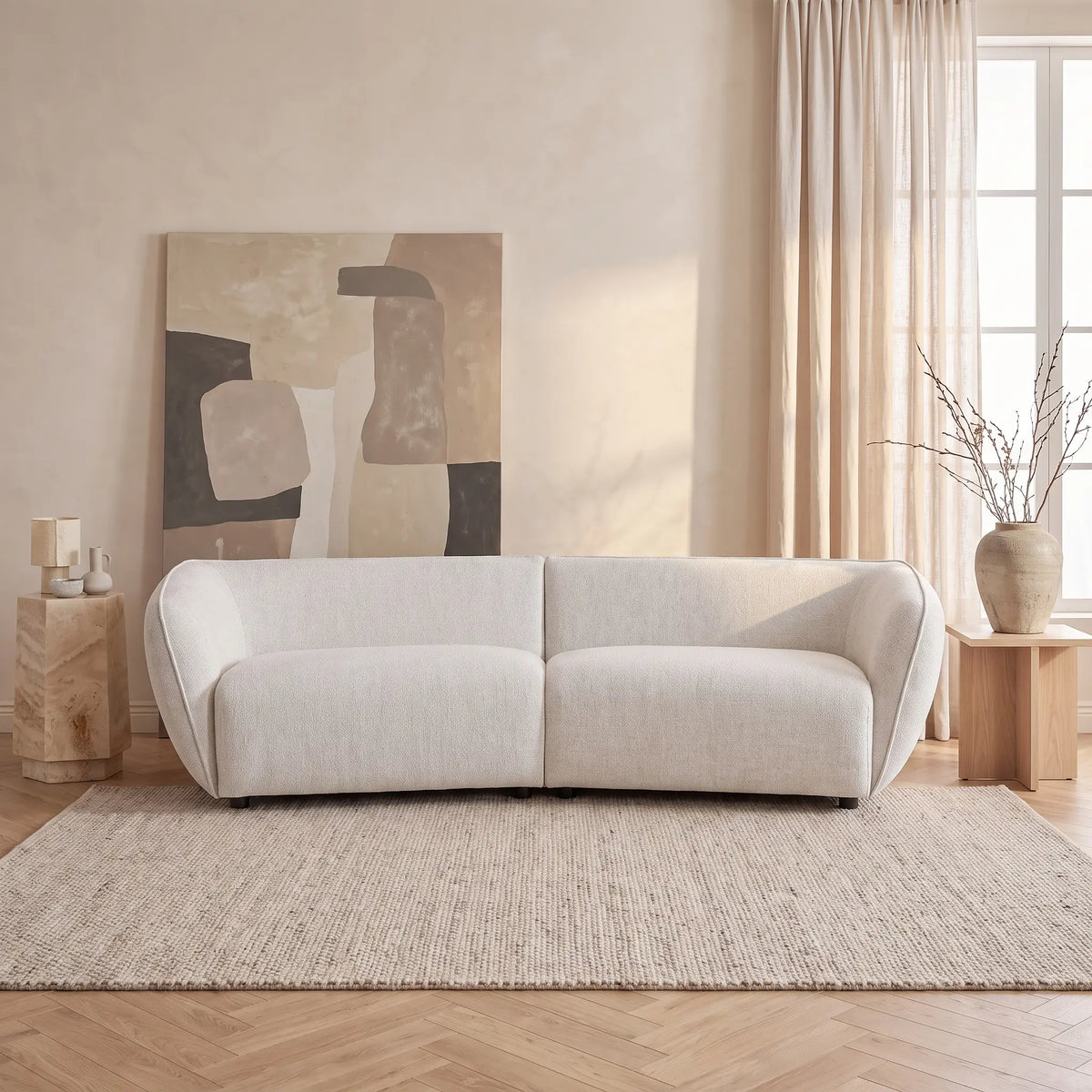 Canapé Japandi 4 places en tissu chiné beige 248 cm - Lucamo