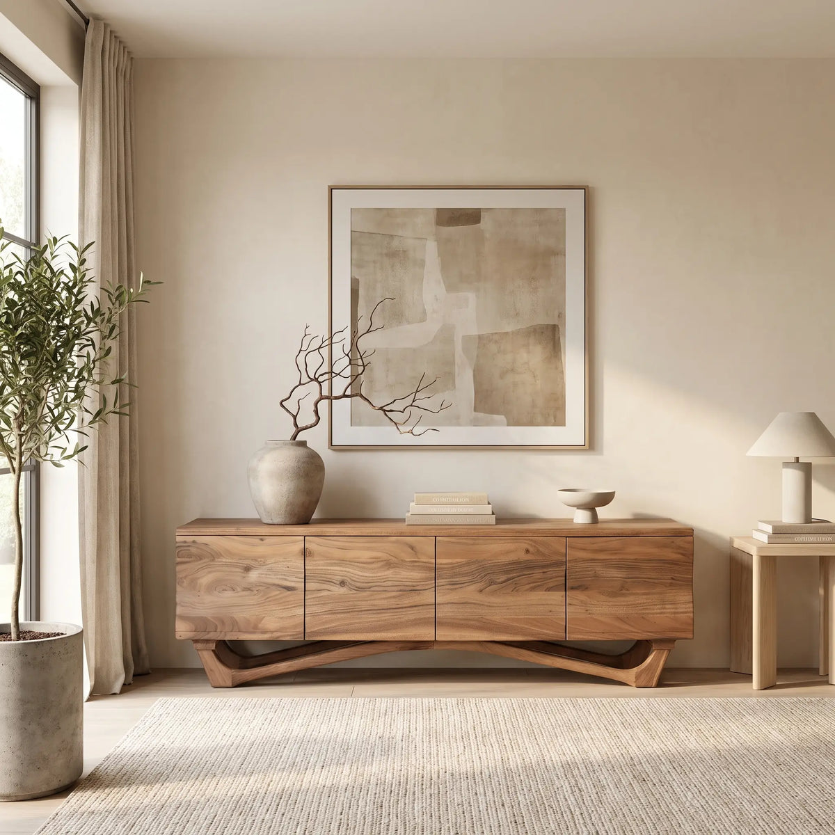 Meuble TV Japandi 4 portes en bois d'acacia 170 x 50 cm