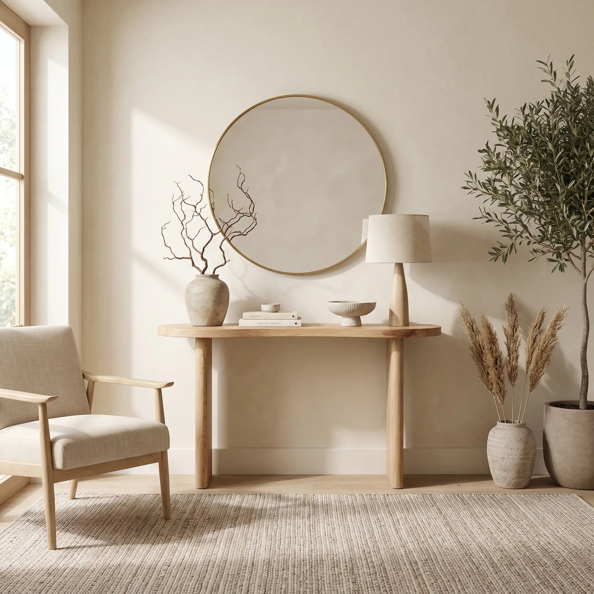 Console Japandi plateau organique en bois de mindi massif naturel 120 x 75,5 cm - Brandan