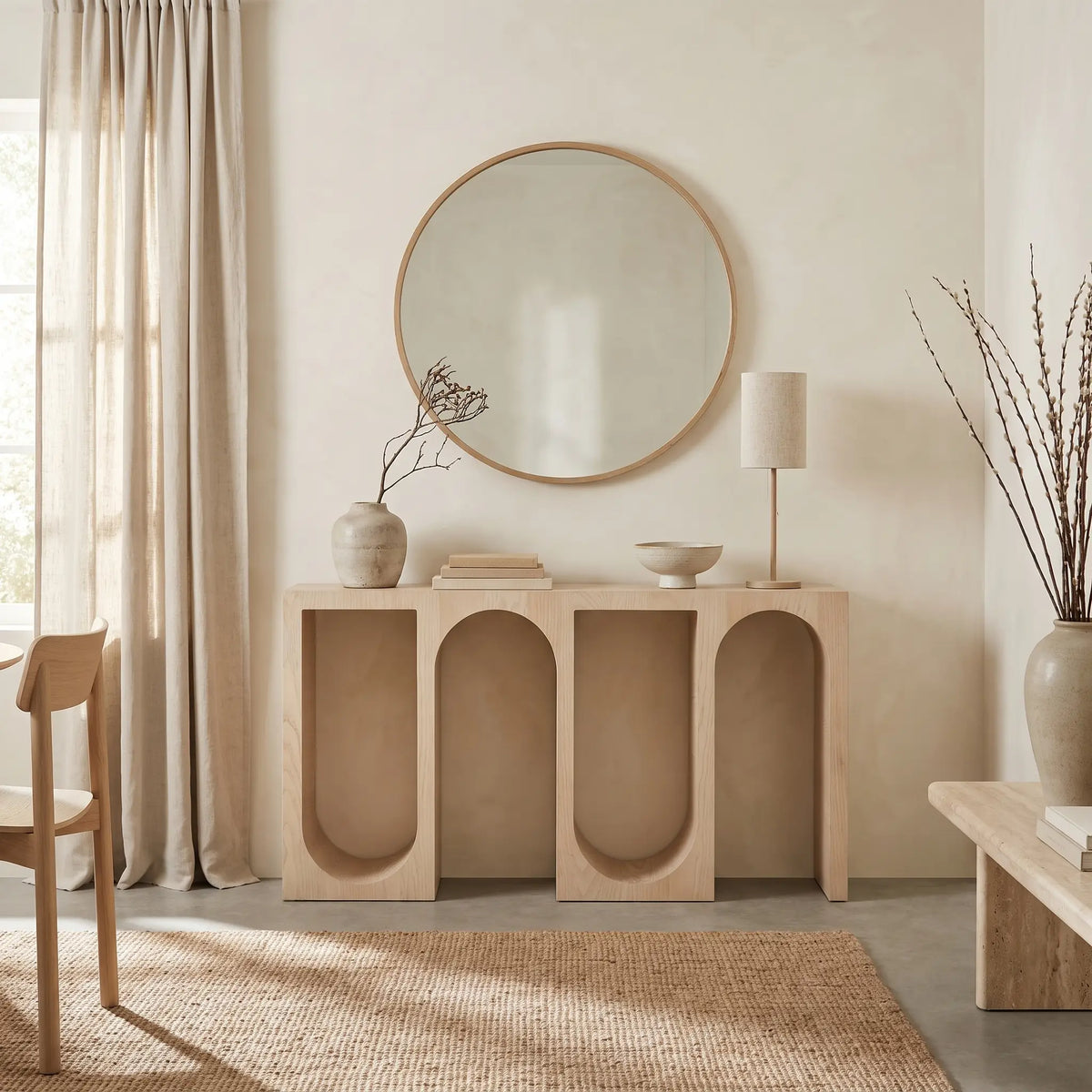 Console Japandi étroite en chêne massif clair 140 x 75 cm - Octave