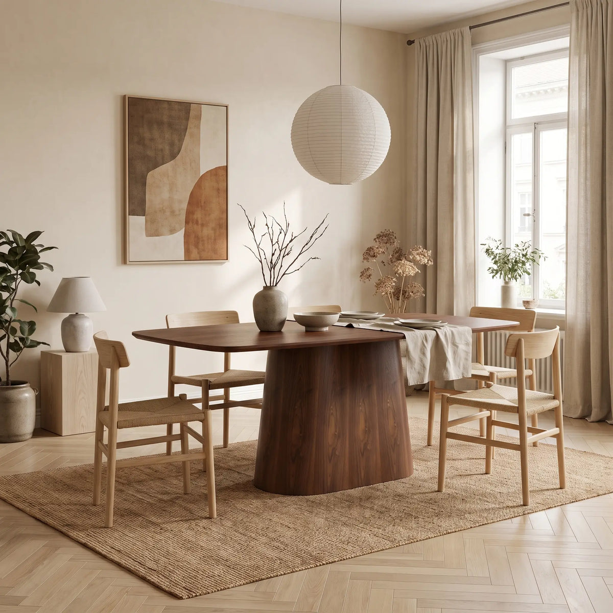 Table à manger Japandi 8 personnes placage noyer naturel foncé 200 x 100 cm - Nirasaki