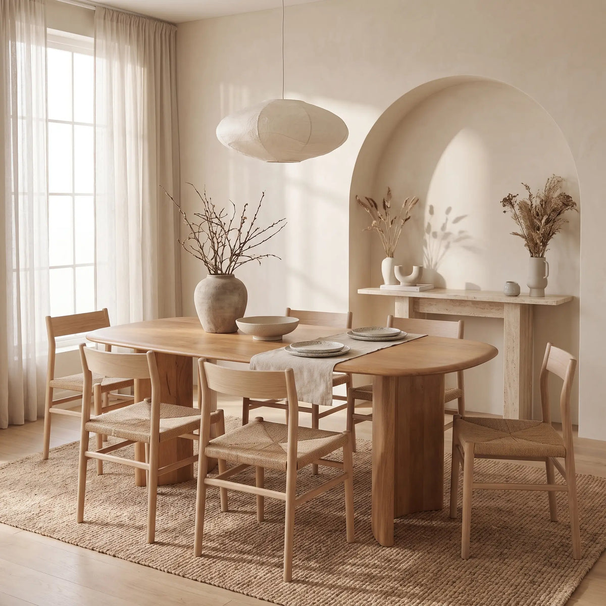 Table à manger ovale Japandi 8 personnes en bois de manguier naturel 200 x 100 cm - Islara
